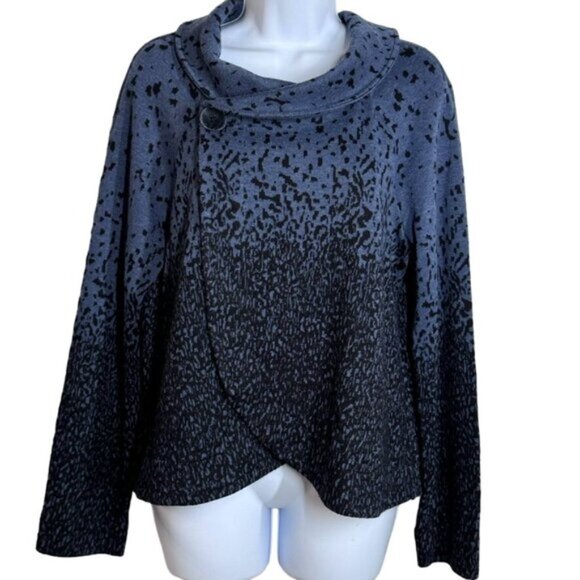 Joseph Ribkoff Womens Blue Black Spotted Ombre Turtleneck Cardigan Jacket Size 6 - Picture 1 of 9